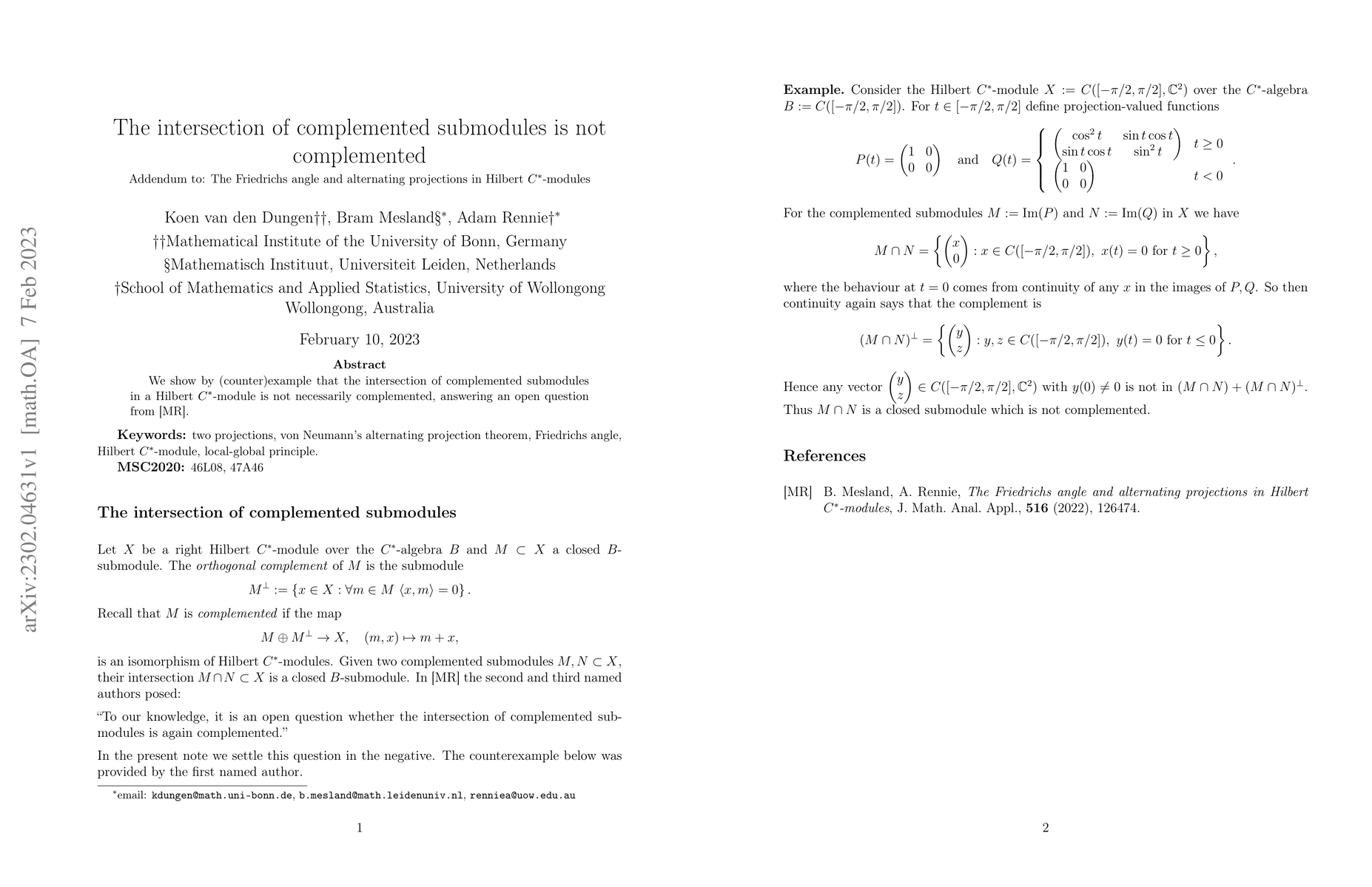 Thumbnail for The intersection of complemented submodules is not complemented