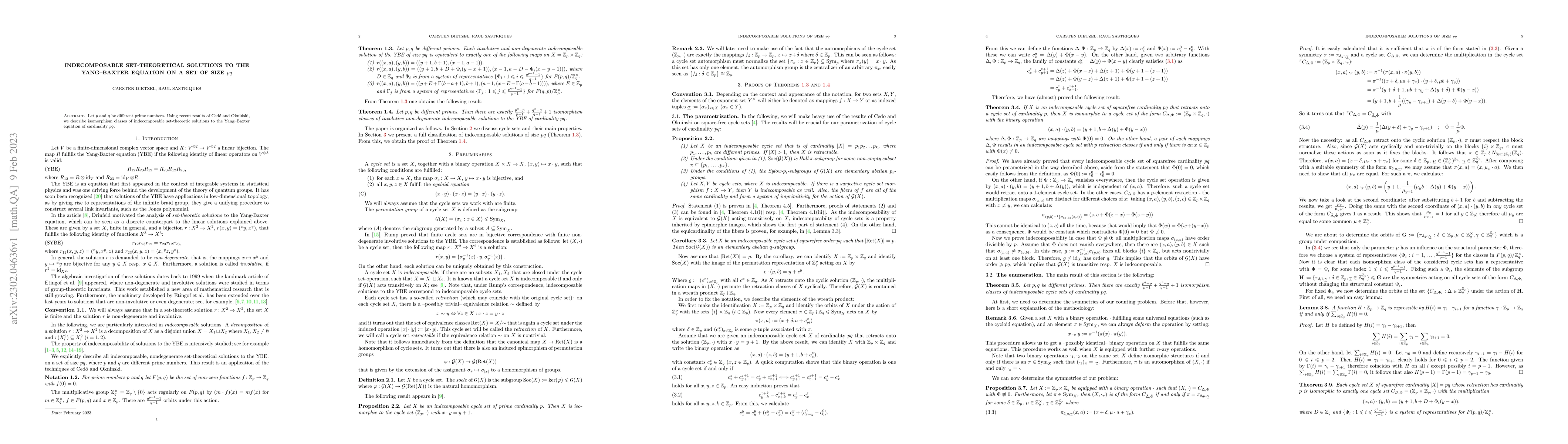 Thumbnail for Indecomposable set-theoretical solutions to the Yang--Baxter equation on
  a set of size $pq$