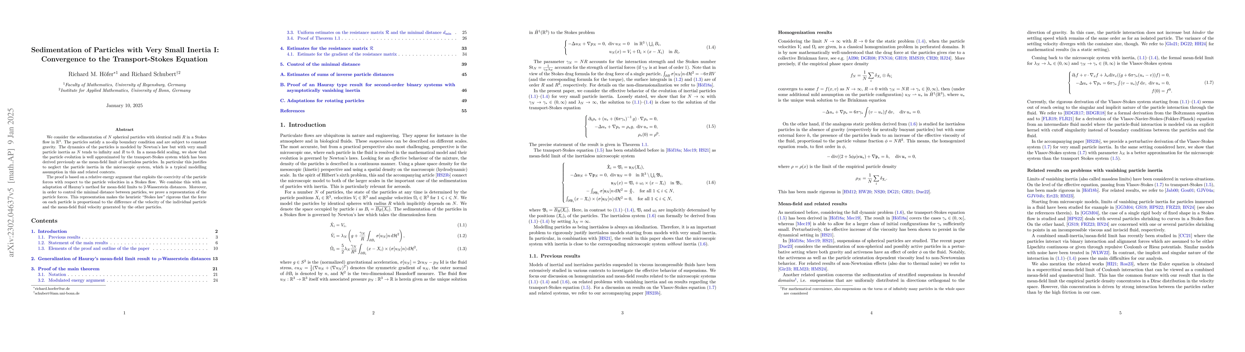 Thumbnail for Sedimentation of particles with very small inertia I: Convergence to the
  transport-Stokes equation