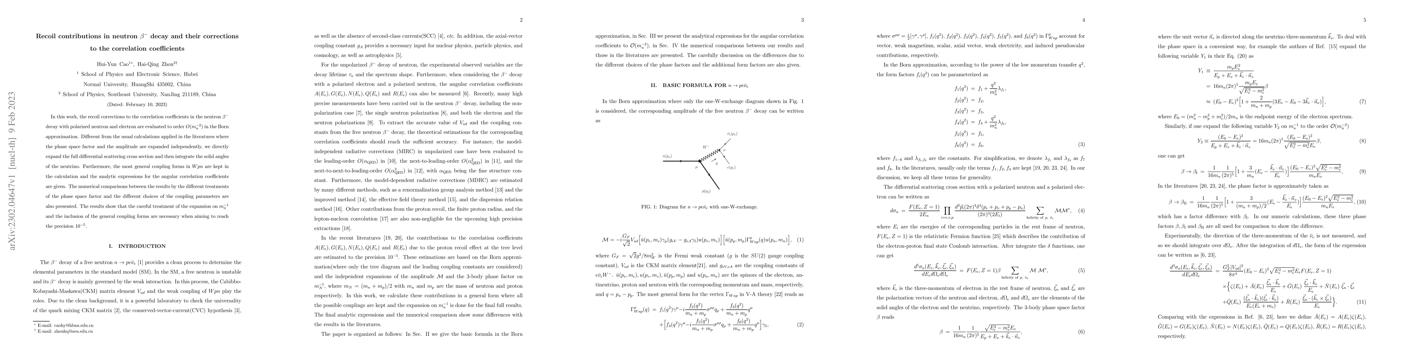 Thumbnail for Recoil contributions in neutron beta decay and their corrections to the
  correlation coefficients