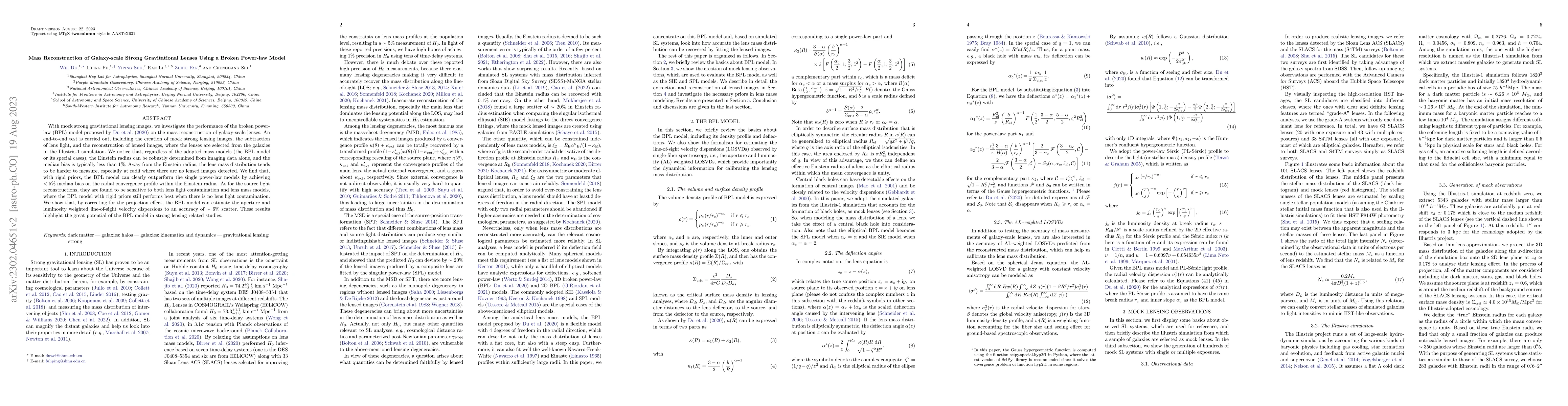 Thumbnail for Mass Reconstruction of Galaxy-scale Strong Gravitational Lenses Using a
  Broken Power-law Model