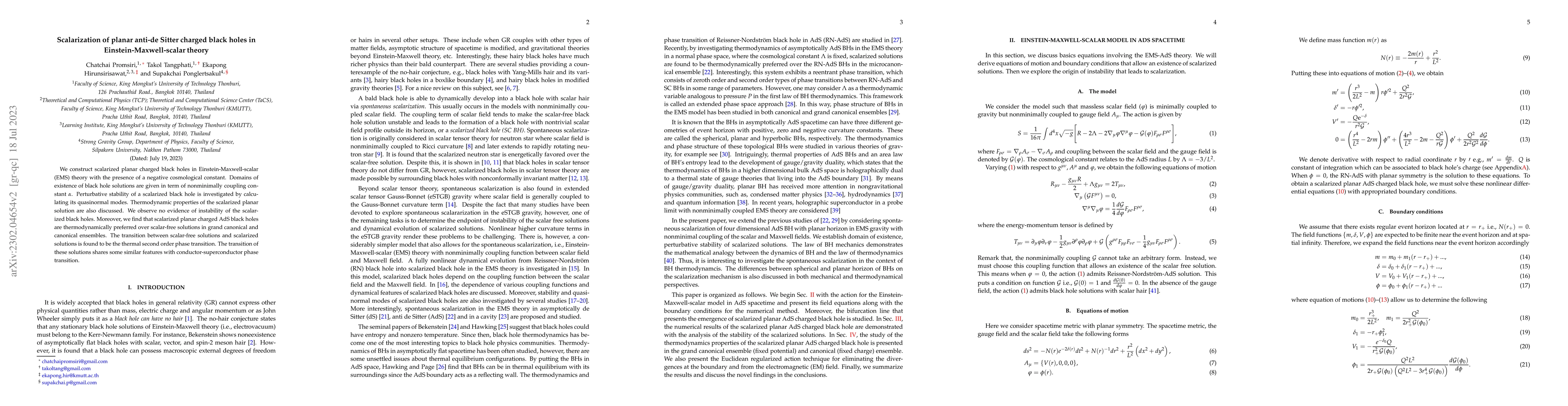 Thumbnail for Scalarization of planar anti de Sitter charged black holes in
  Einstein-Maxwell-Scalar theory
