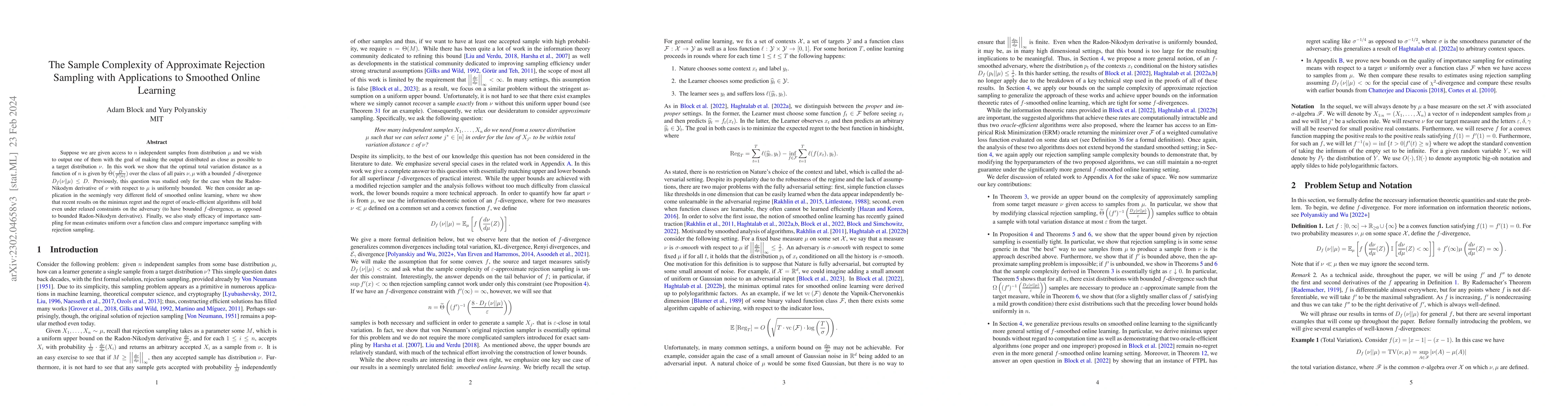Thumbnail for The Sample Complexity of Approximate Rejection Sampling with
  Applications to Smoothed Online Learning
