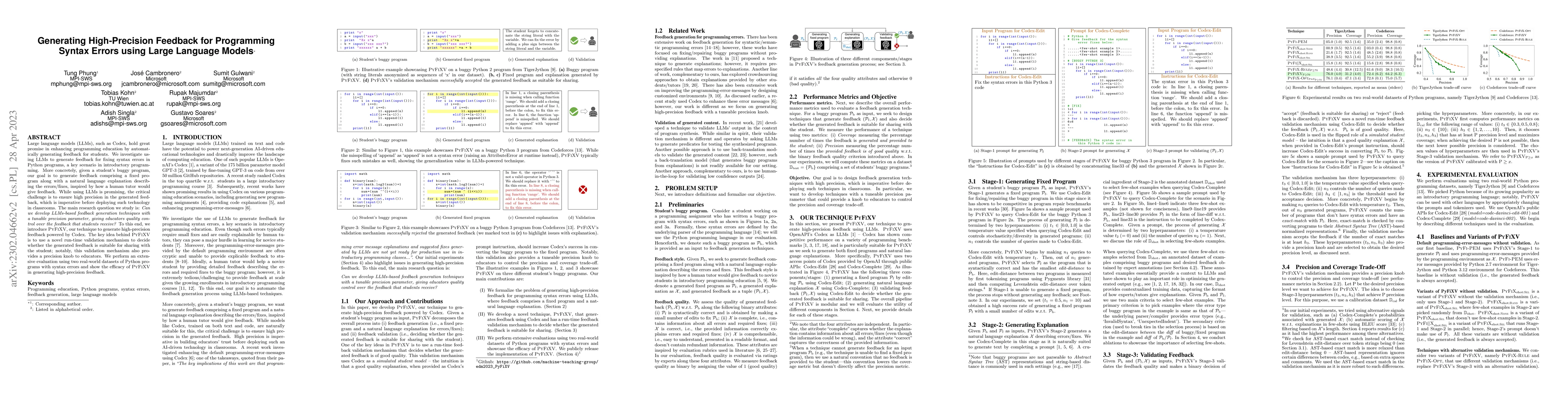 Thumbnail for Generating High-Precision Feedback for Programming Syntax Errors using
  Large Language Models