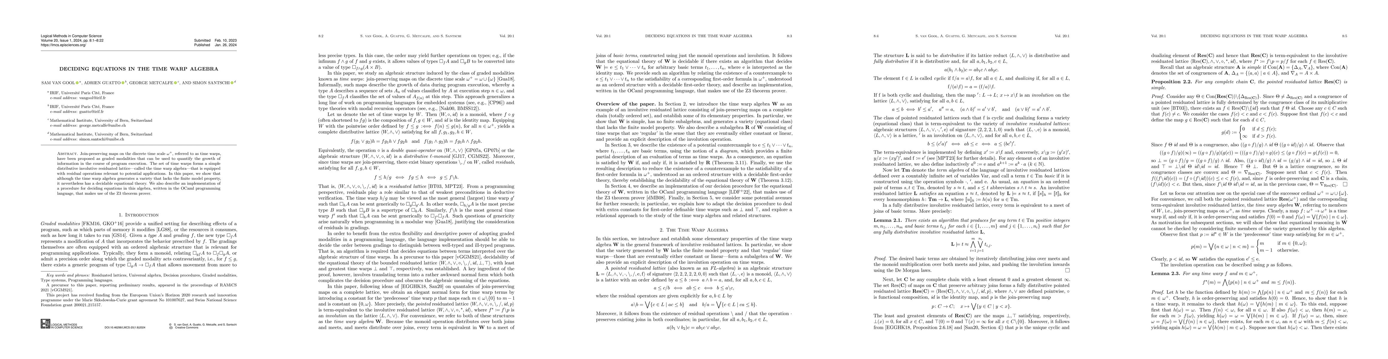 Thumbnail for Deciding Equations in the Time Warp Algebra