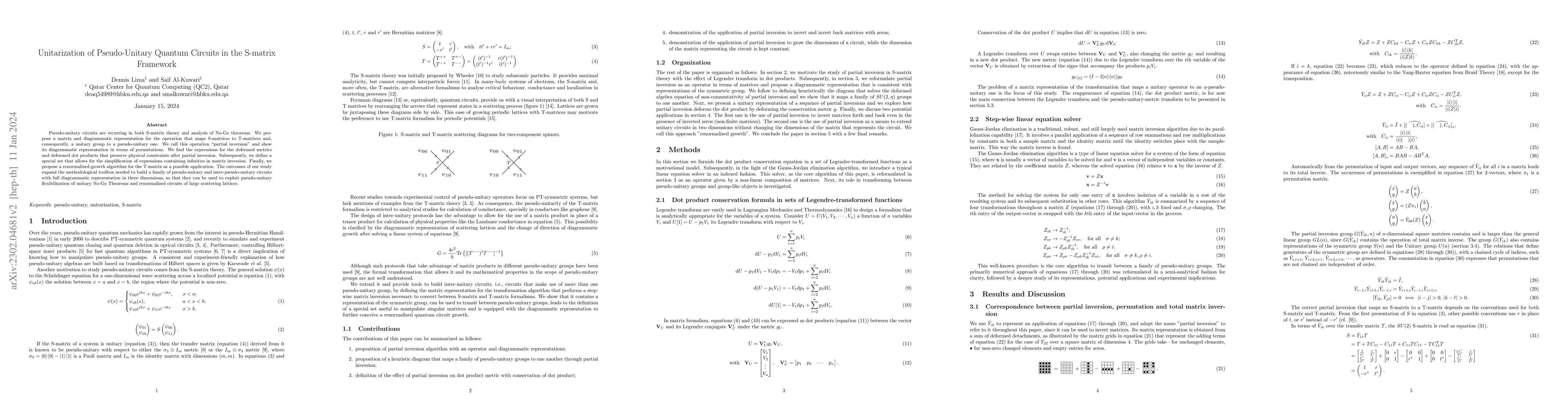 Thumbnail for Unitarization of Pseudo-Unitary Quantum Circuits in the S-matrix
  Framework
