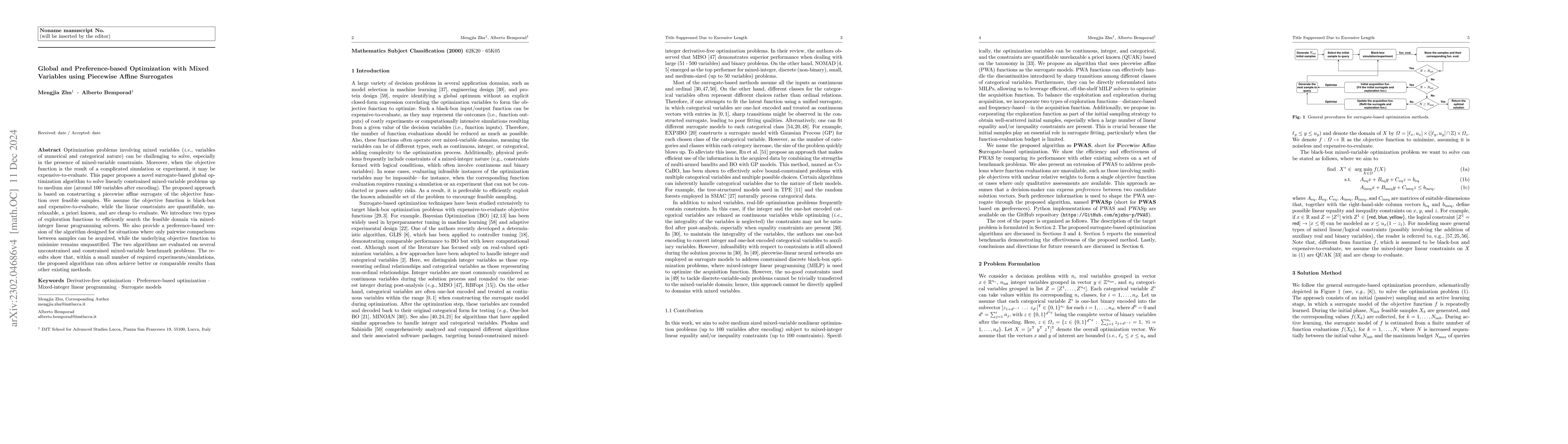 Thumbnail for Global and Preference-based Optimization with Mixed Variables using
  Piecewise Affine Surrogates
