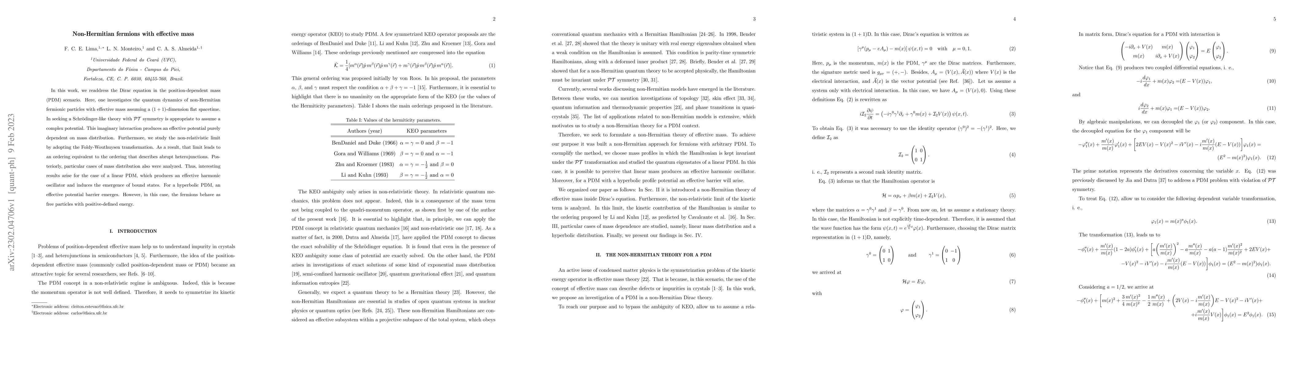 Thumbnail for Non-Hermitian fermions with effective mass