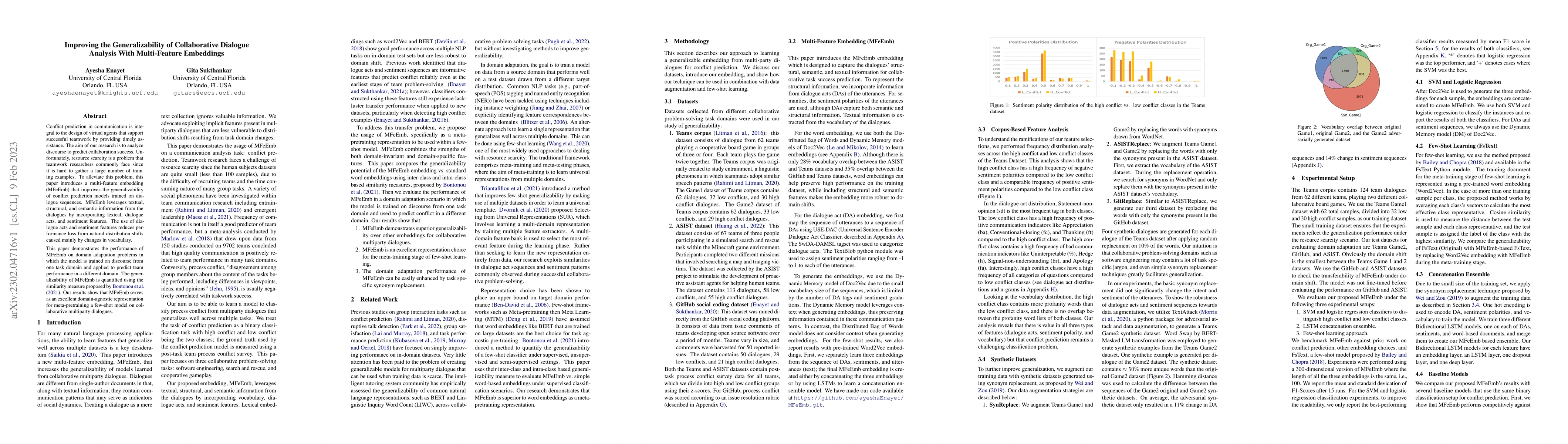 Thumbnail for Improving the Generalizability of Collaborative Dialogue Analysis with
  Multi-Feature Embeddings