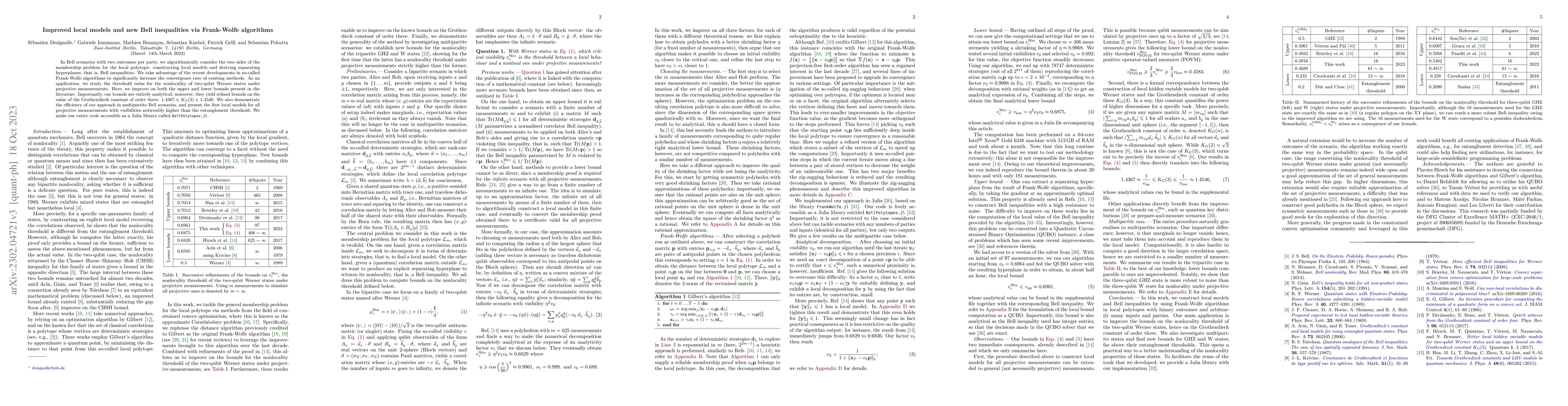 Thumbnail for Improved local models and new Bell inequalities via Frank-Wolfe
  algorithms