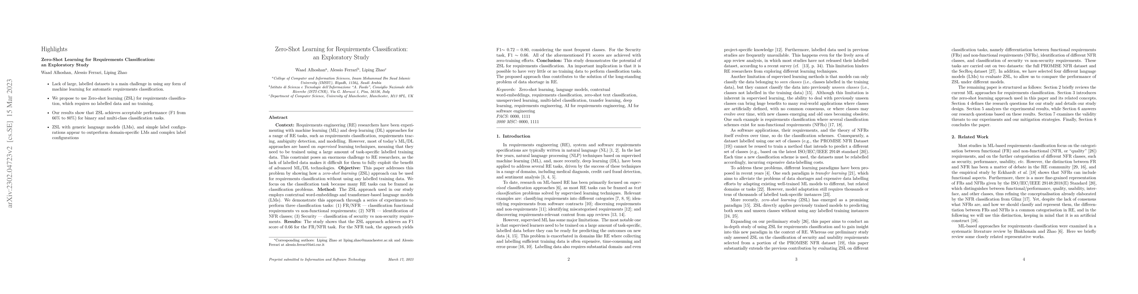 Thumbnail for Zero-Shot Learning for Requirements Classification: An Exploratory Study