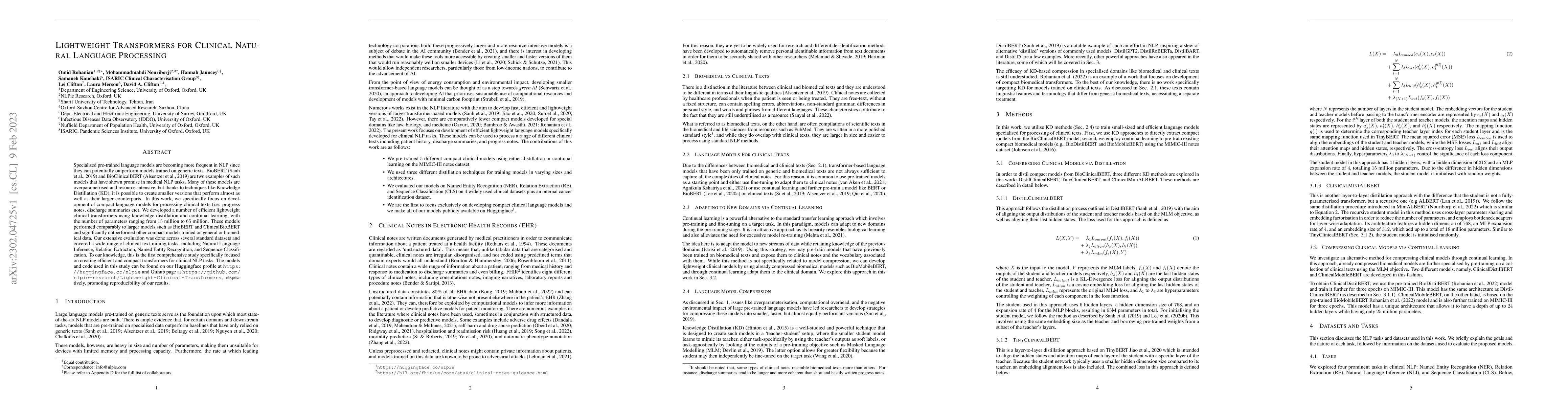 Thumbnail for Lightweight Transformers for Clinical Natural Language Processing