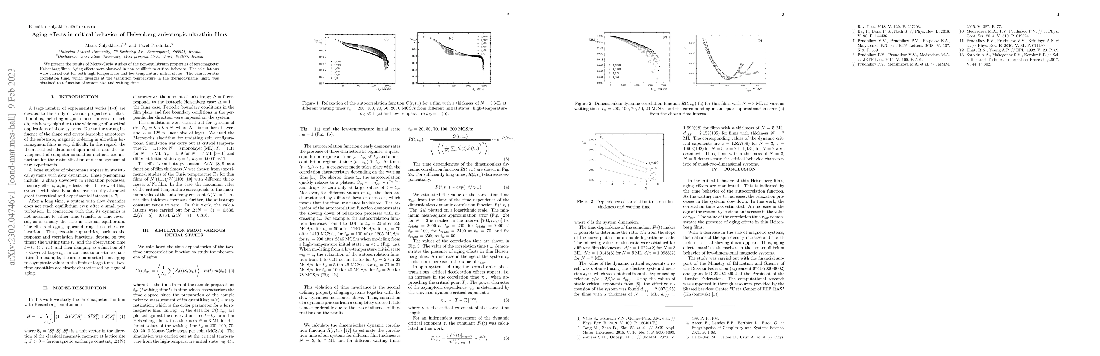 Thumbnail for Aging effects in critical behavior of Heisenberg anisotropic ultrathin
  films