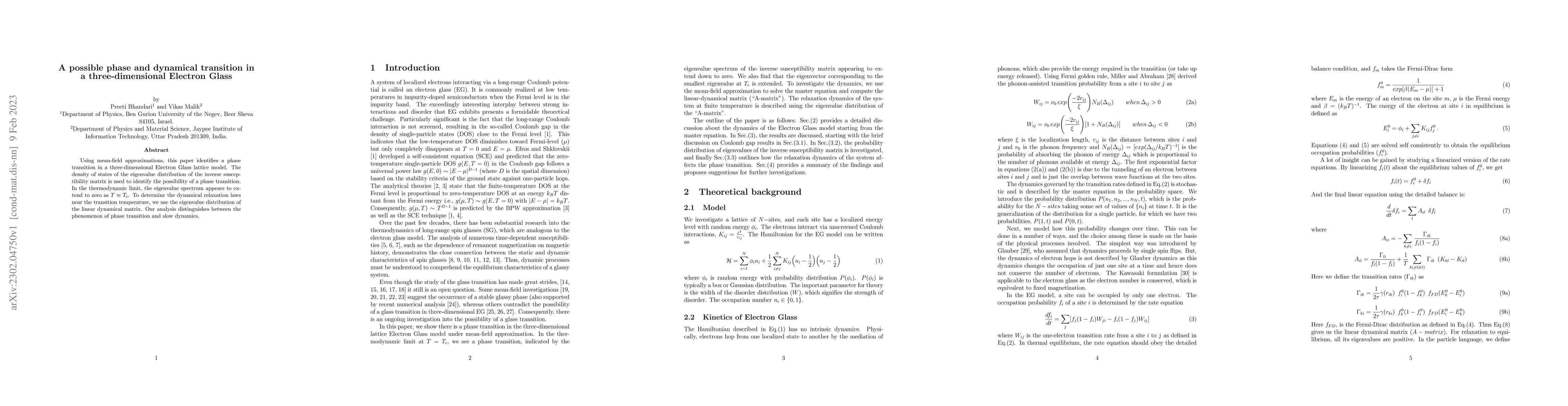 Thumbnail for A possible phase and dynamical transition in a three-dimensional
  Electron Glass