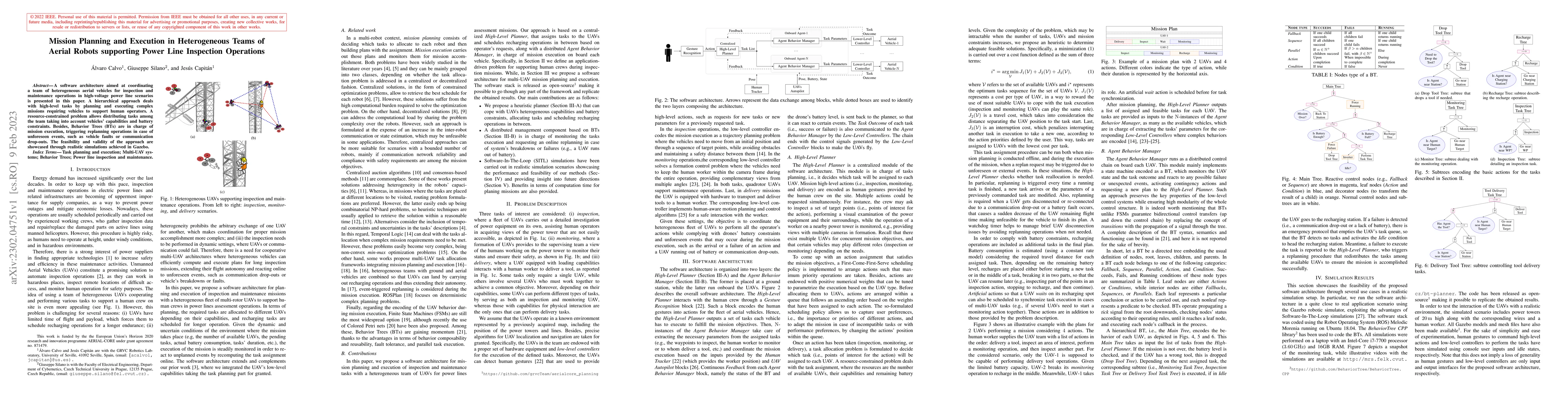 Thumbnail for Mission Planning and Execution in Heterogeneous Teams of Aerial Robots
  supporting Power Line Inspection Operations