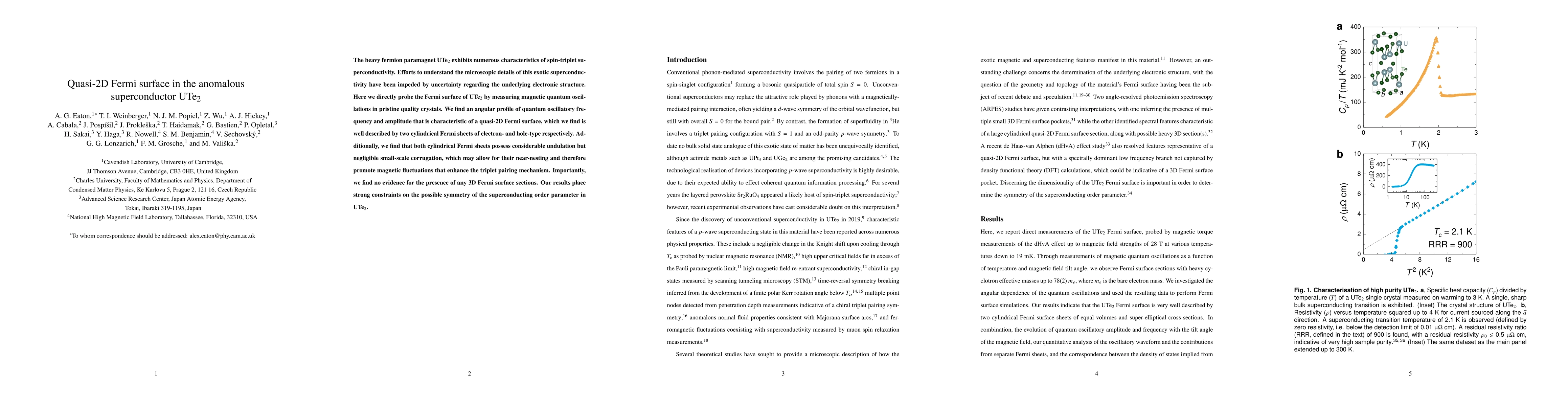 Thumbnail for Quasi-2D Fermi surface in the anomalous superconductor UTe2