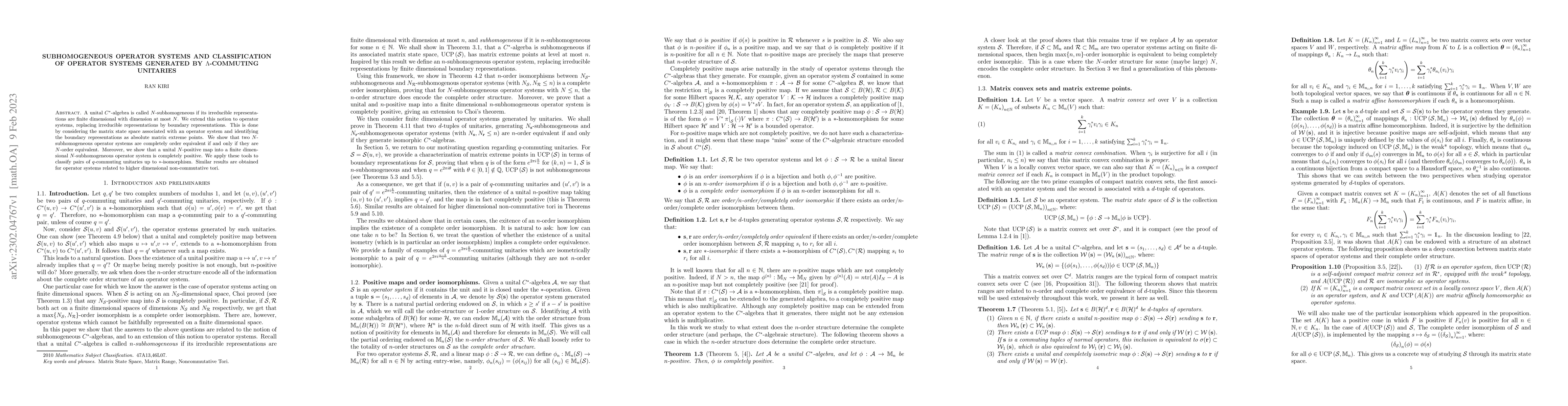 Thumbnail for Subhomogeneous Operator Systems and Classification of Operator Systems
  Generated by $\Lambda$-Commuting Unitaries