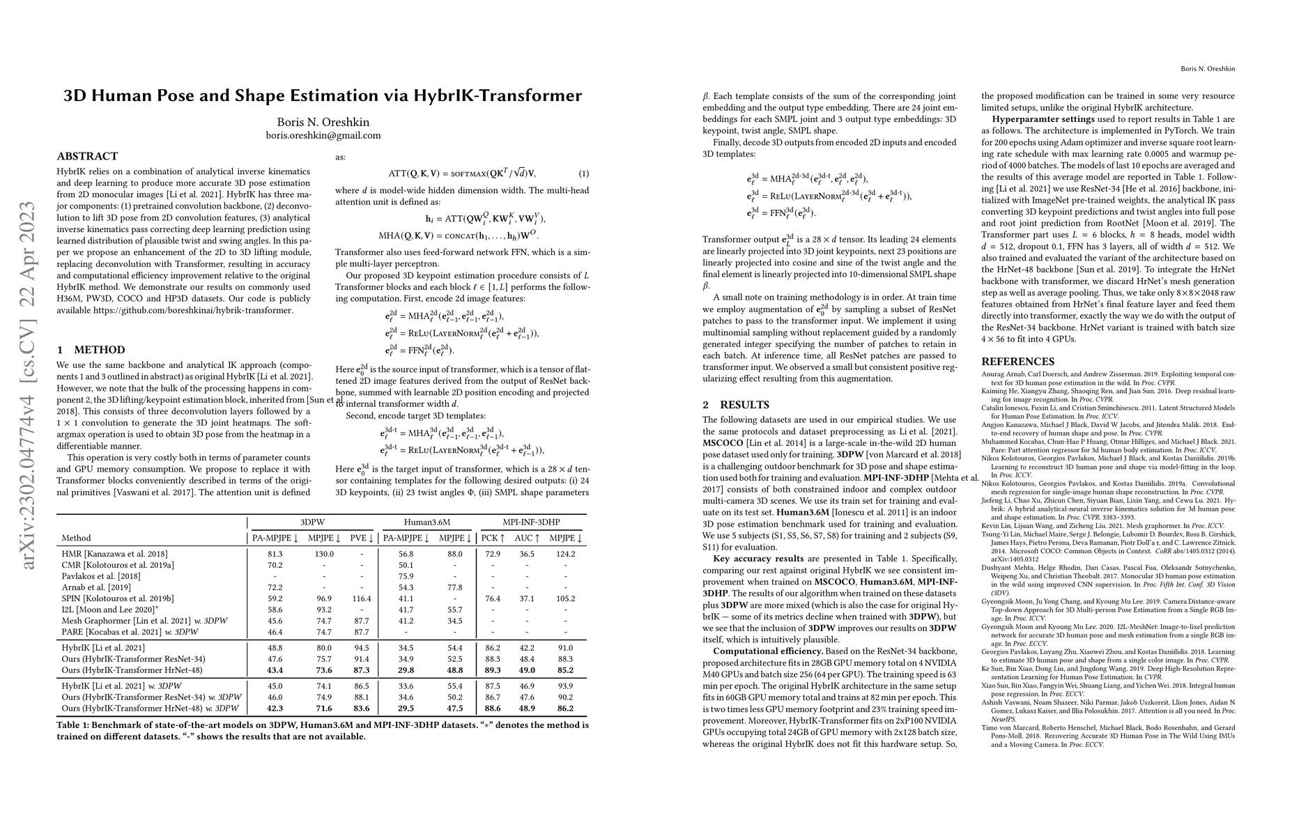 Thumbnail for 3D Human Pose and Shape Estimation via HybrIK-Transformer