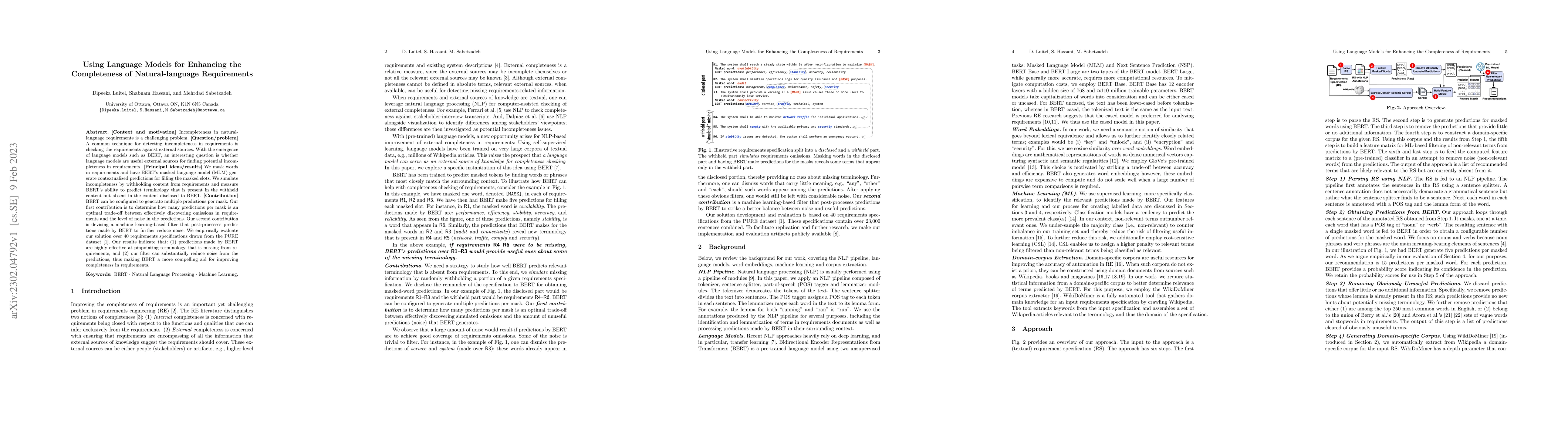 Thumbnail for Using Language Models for Enhancing the Completeness of Natural-language
  Requirements