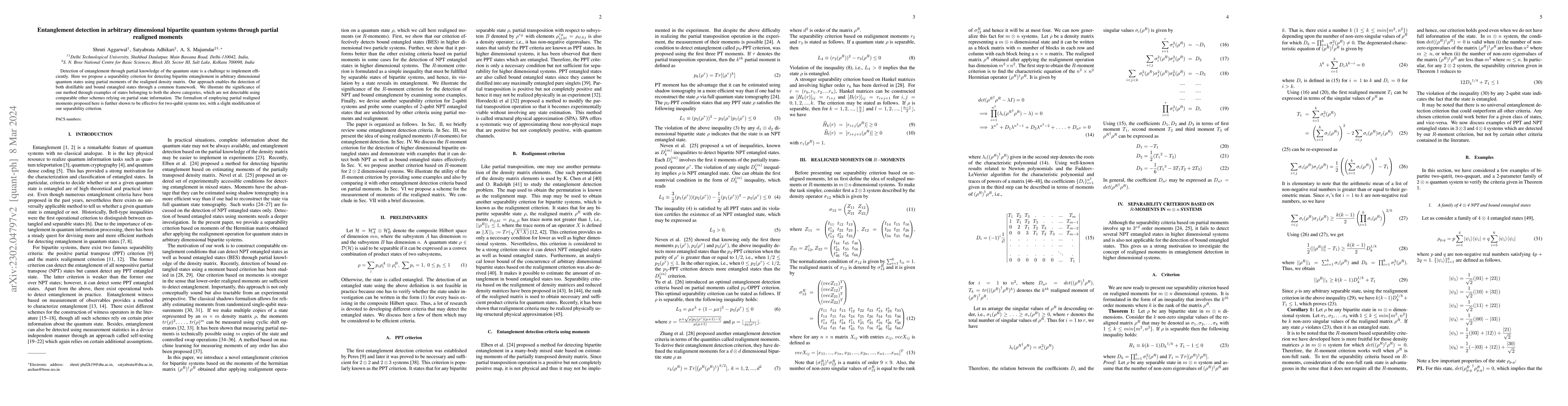 Thumbnail for Entanglement detection in arbitrary dimensional bipartite quantum
  systems through partial realigned moments
