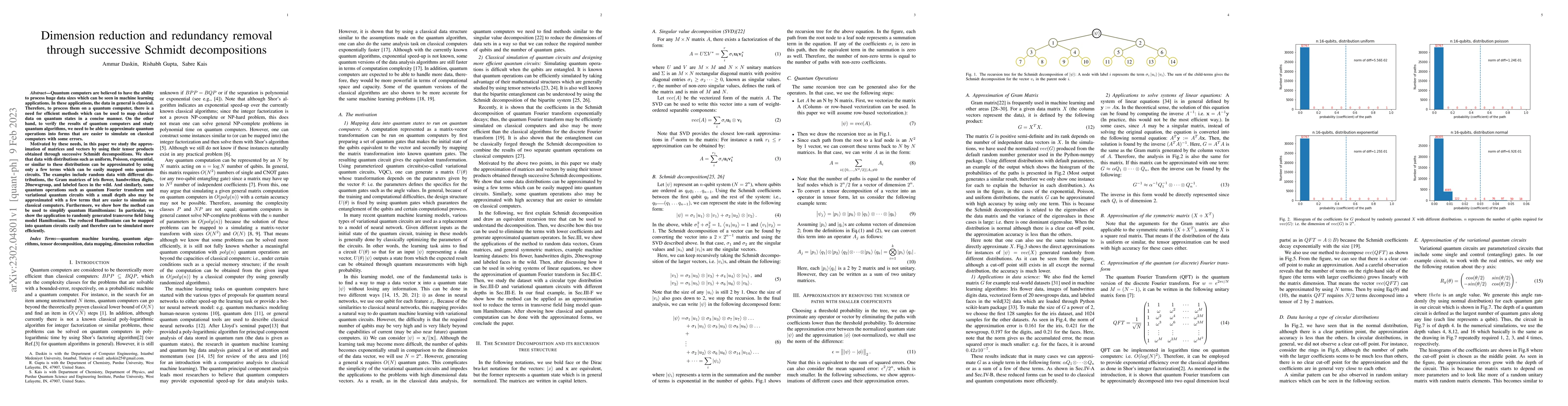 Thumbnail for Dimension reduction and redundancy removal through successive Schmidt
  decompositions