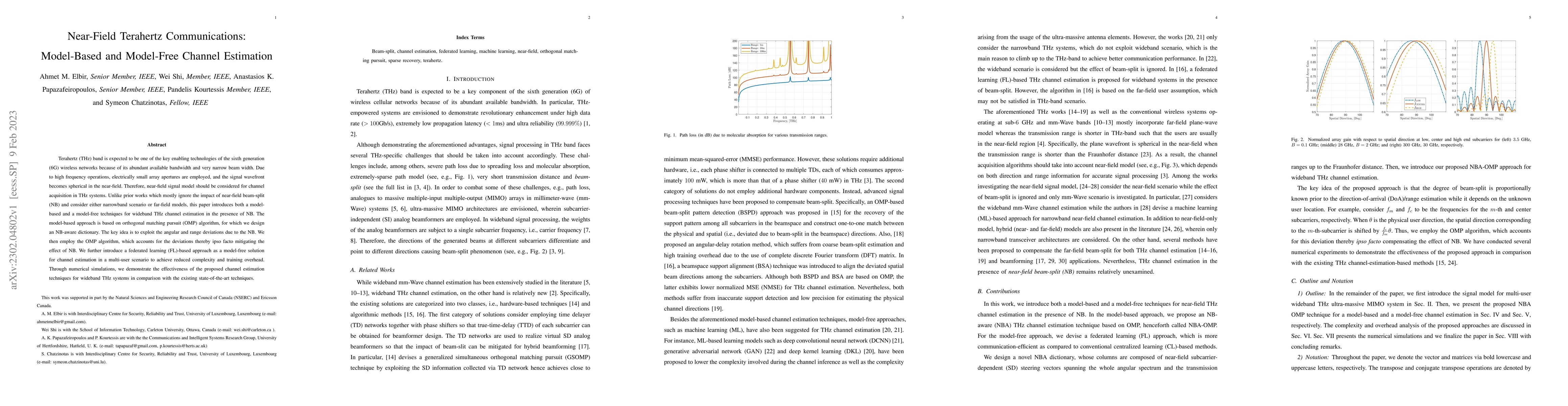 Thumbnail for Near-Field Terahertz Communications: Model-Based and Model-Free Channel
  Estimation