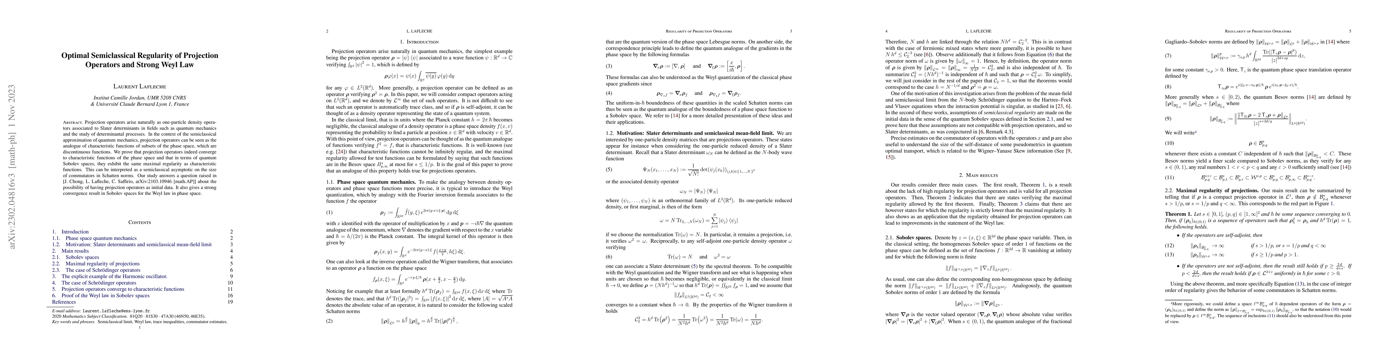 Thumbnail for Optimal Semiclassical Regularity of Projection Operators and Strong Weyl
  Law