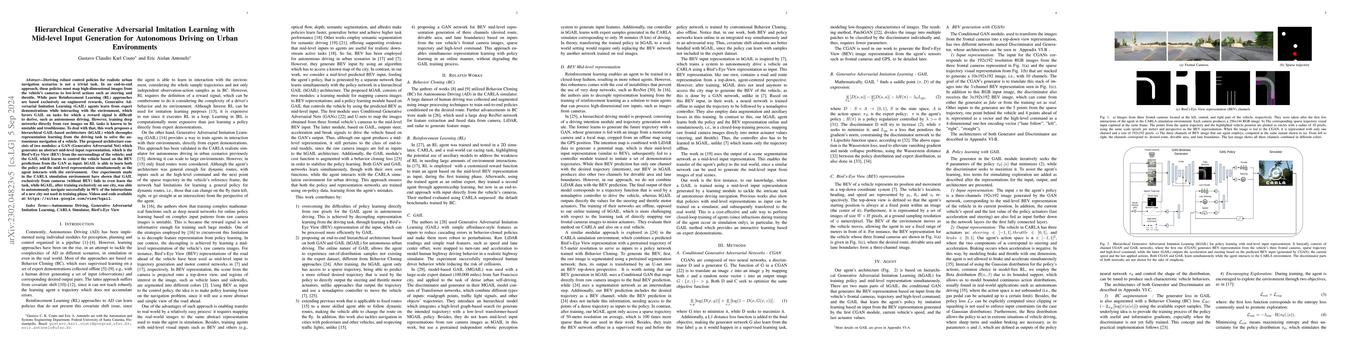 Thumbnail for Hierarchical Generative Adversarial Imitation Learning with Mid-level
  Input Generation for Autonomous Driving on Urban Environments
