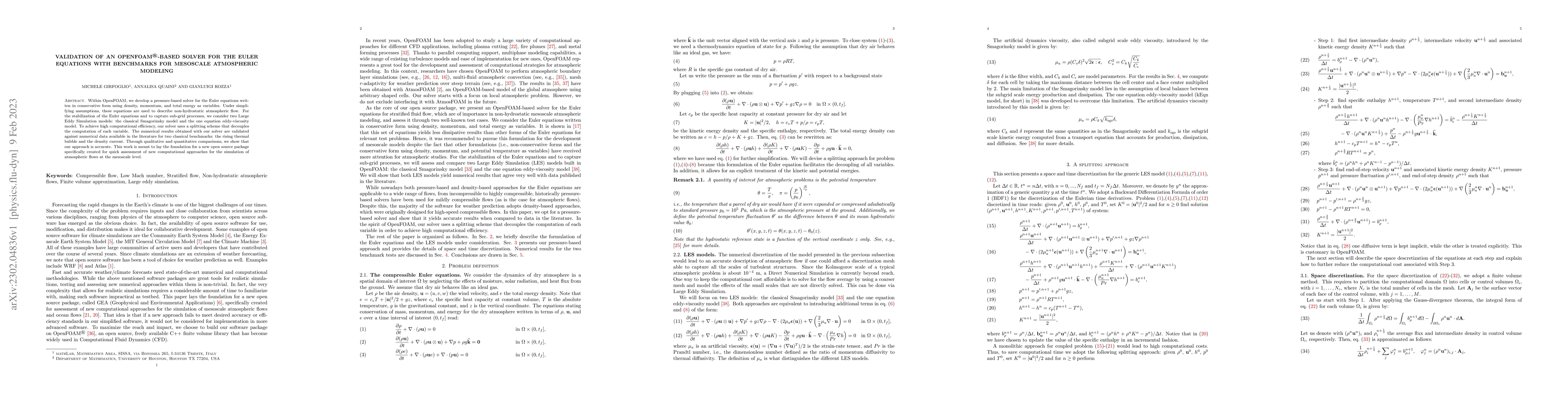 Thumbnail for Validation of an OpenFOAM-based solver for the Euler equations with
  benchmarks for mesoscale atmospheric modeling