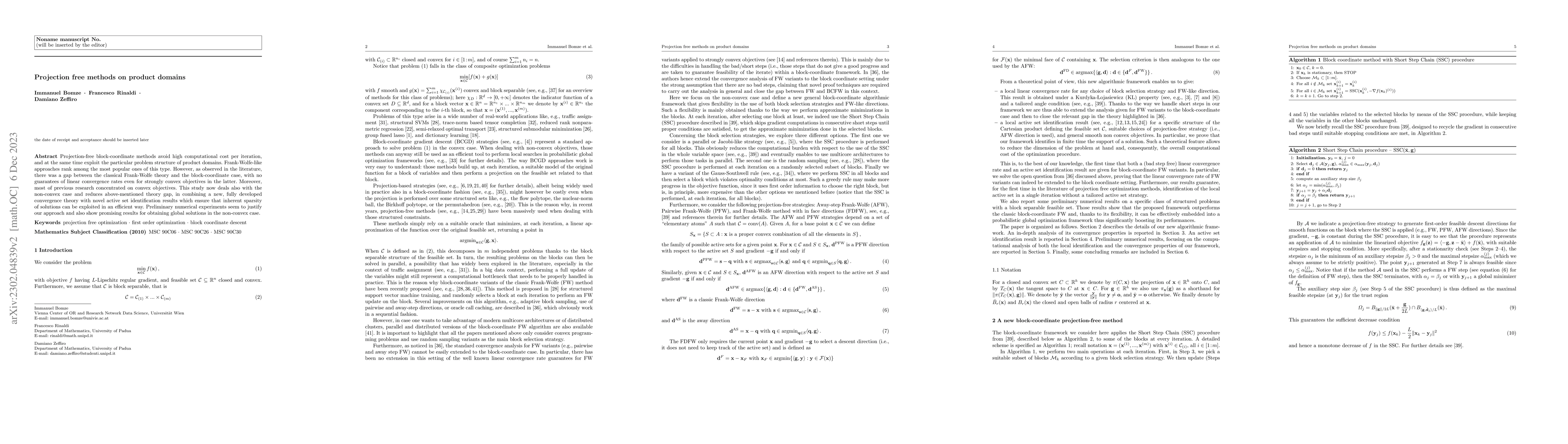 Thumbnail for Projection free methods on product domains