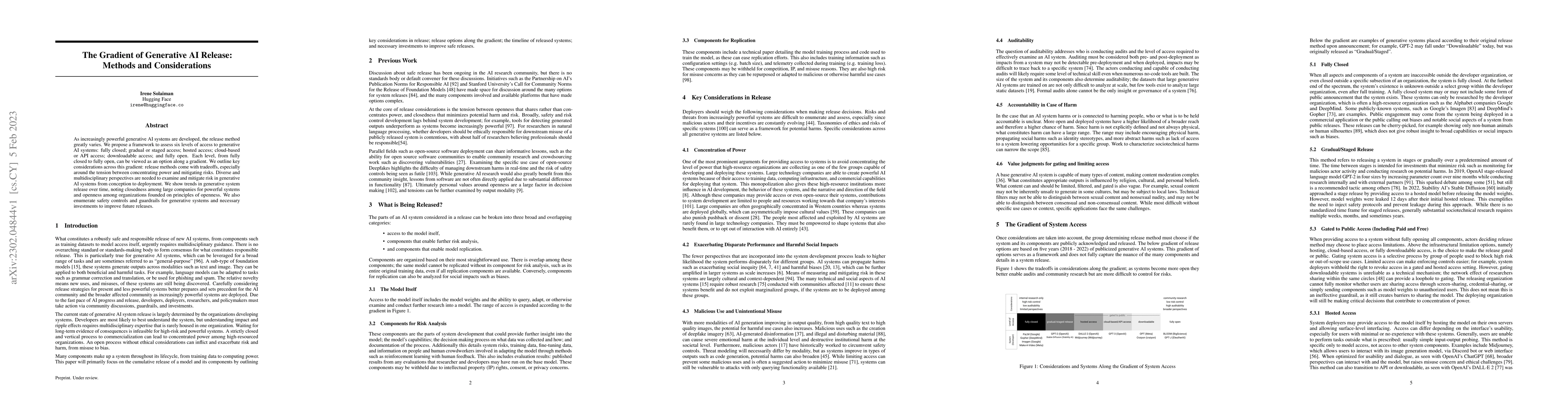 Thumbnail for The Gradient of Generative AI Release: Methods and Considerations