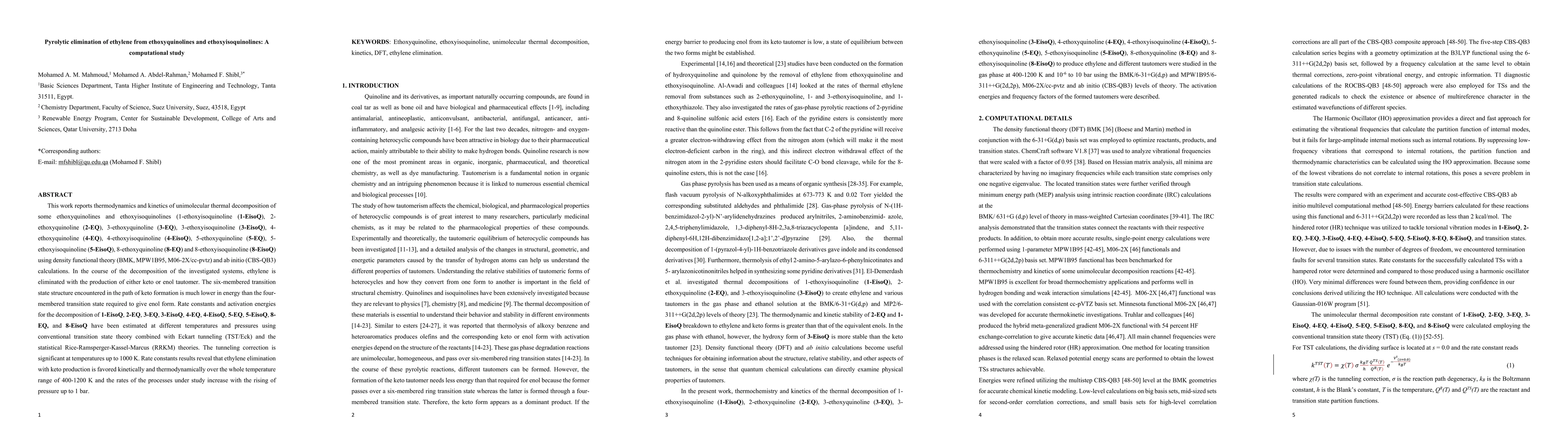 Thumbnail for Pyrolytic elimination of ethylene from ethoxyquinolines and
  ethoxyisoquinolines: A computational study