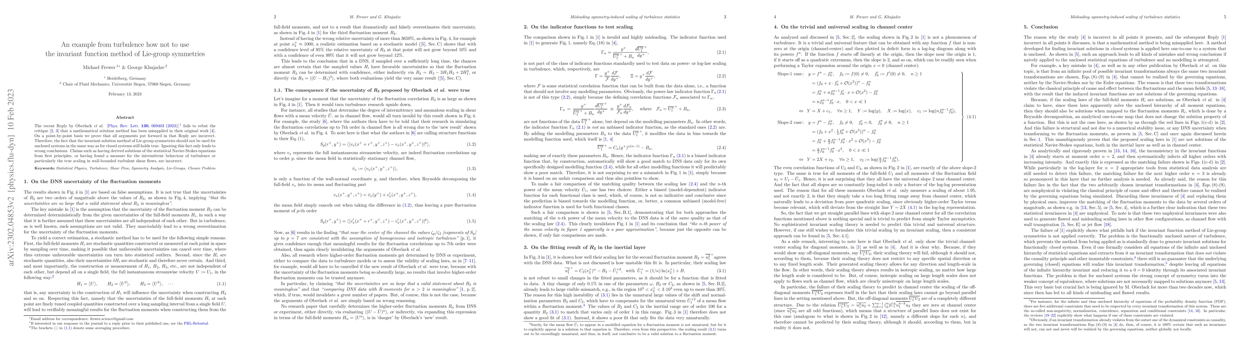 Thumbnail for An example from turbulence how not to use the invariant function method
  of Lie-group symmetries