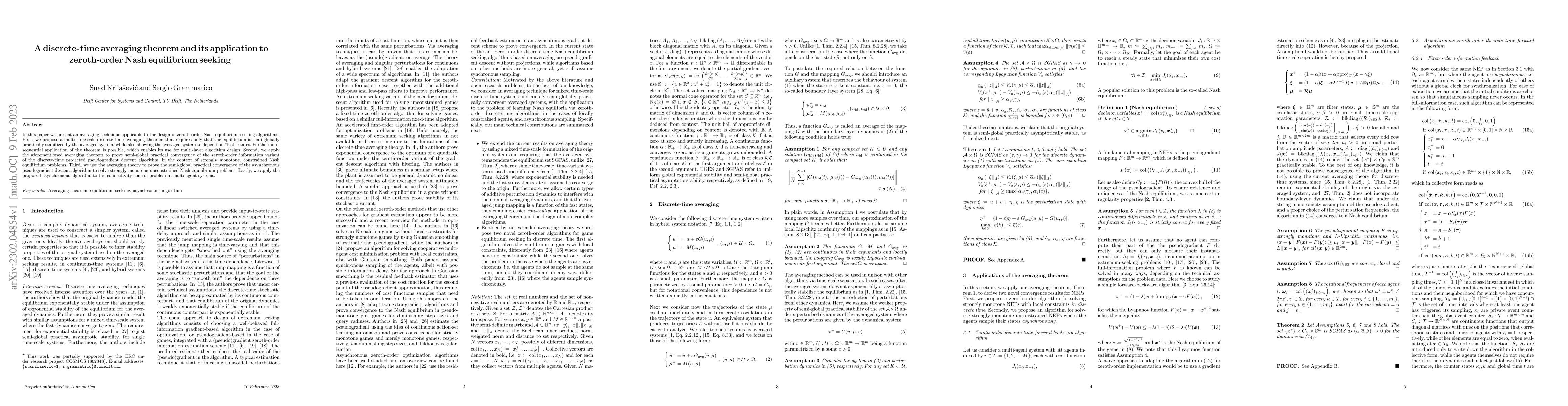 Thumbnail for A discrete-time averaging theorem and its application to zeroth-order
  Nash equilibrium seeking