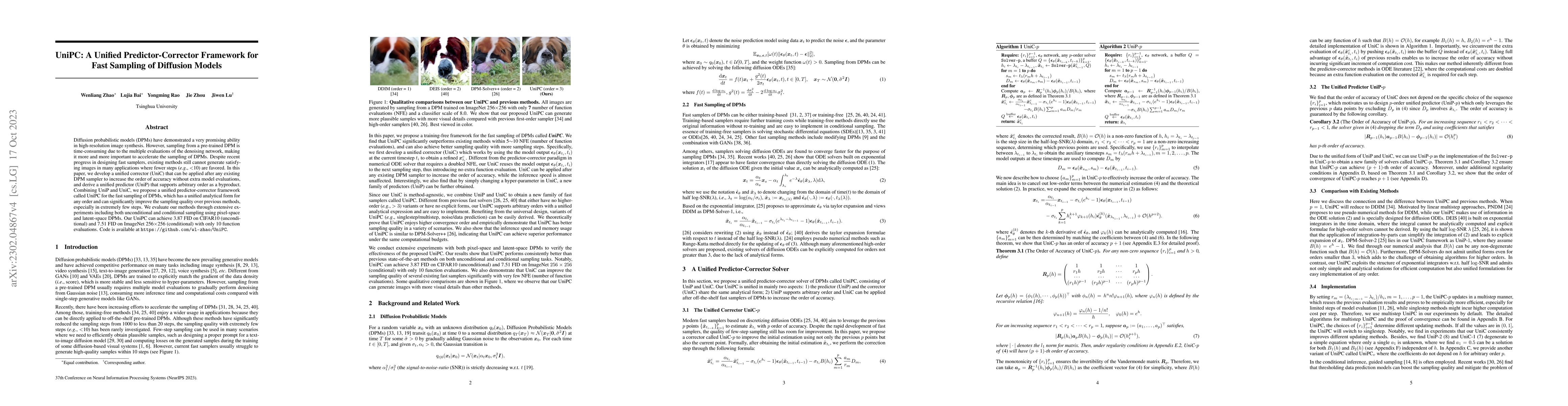 Thumbnail for UniPC: A Unified Predictor-Corrector Framework for Fast Sampling of
  Diffusion Models