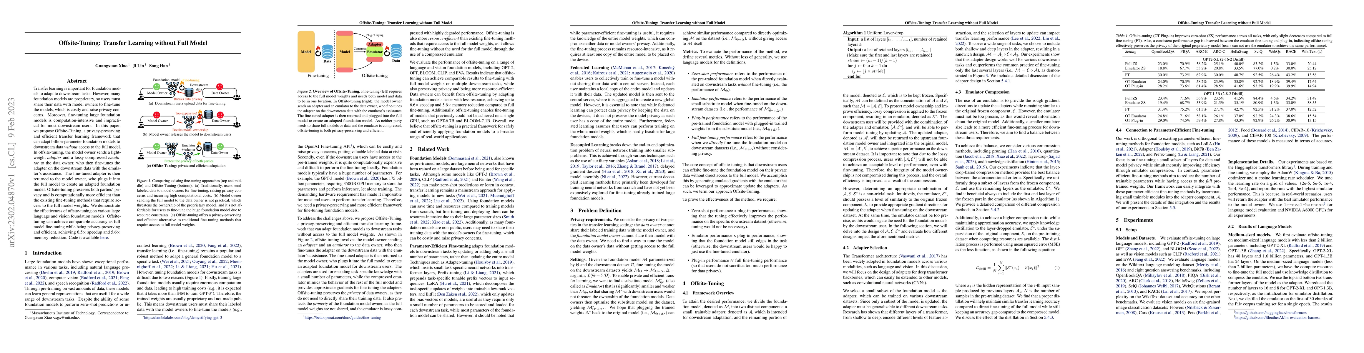 Thumbnail for Offsite-Tuning: Transfer Learning without Full Model