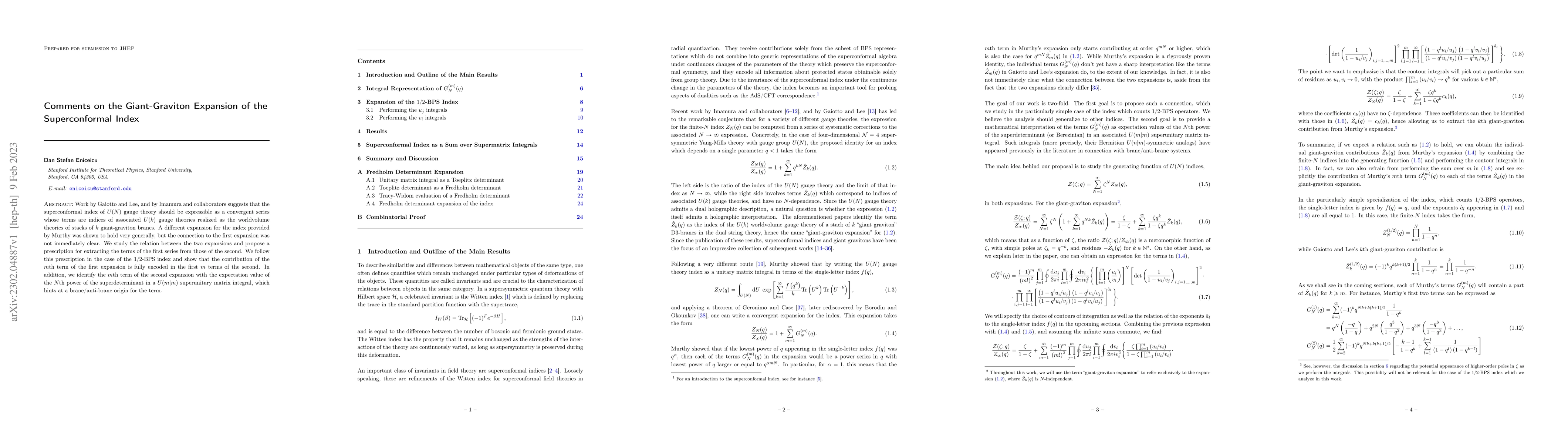 Thumbnail for Comments on the Giant-Graviton Expansion of the Superconformal Index