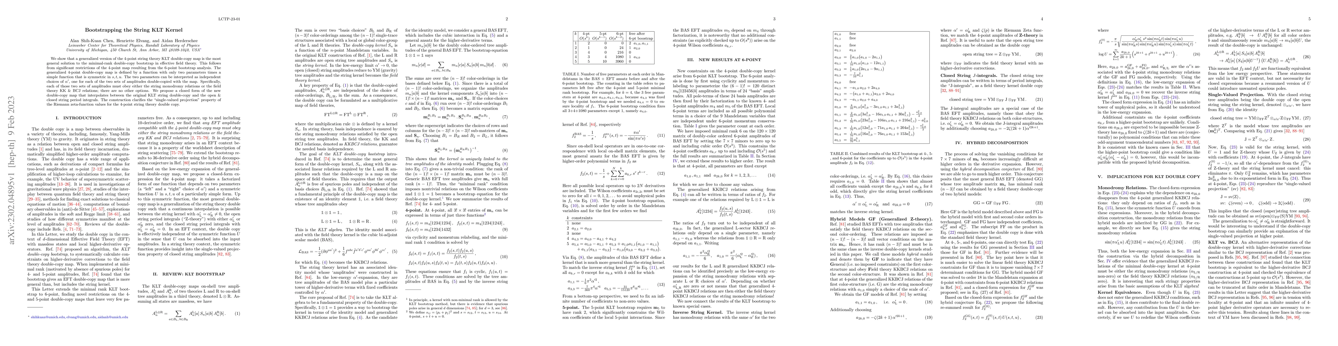 Thumbnail for Bootstrapping the String KLT Kernel