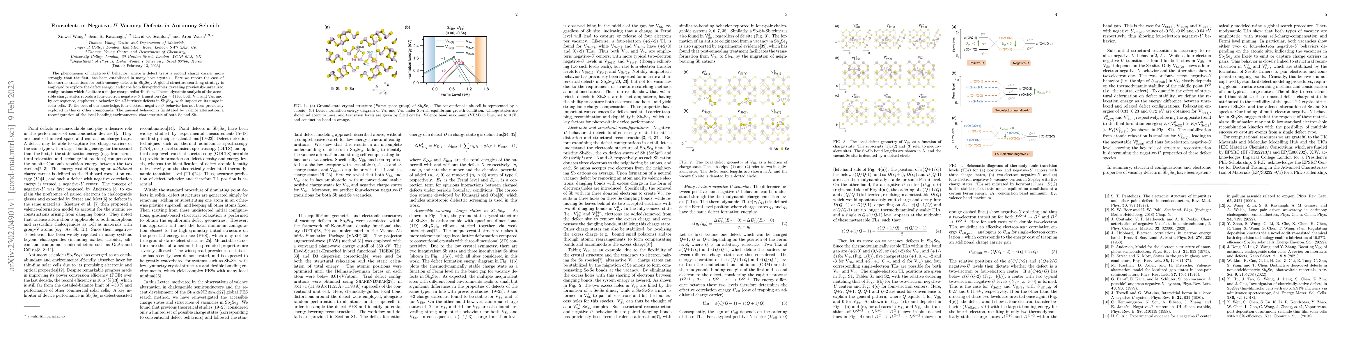 Thumbnail for Four-electron Negative-U Vacancy Defects in Antimony Selenide