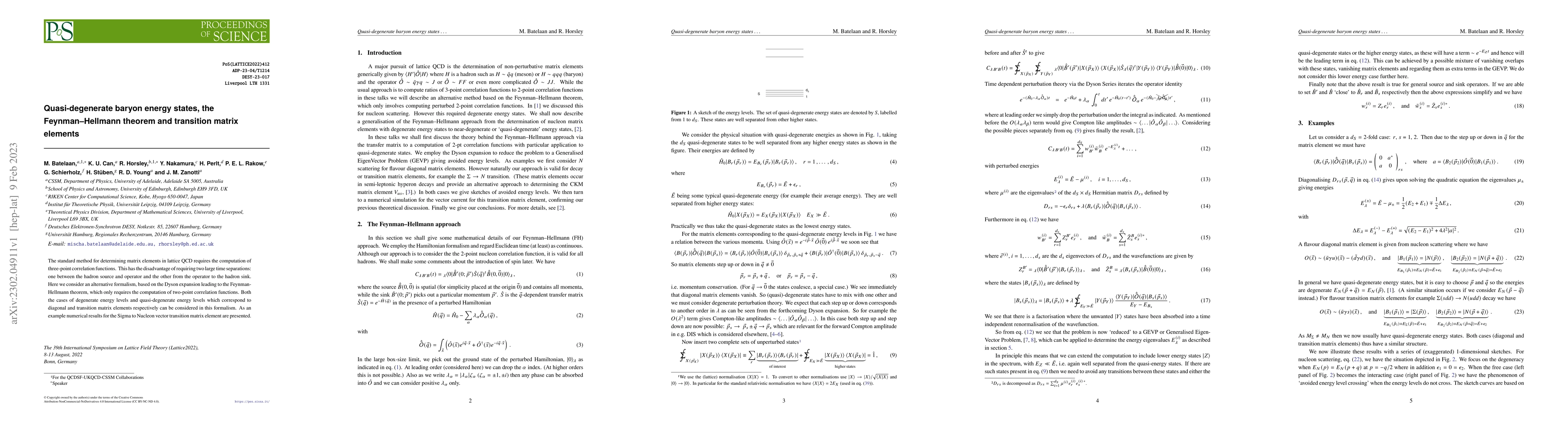 Thumbnail for Quasi-degenerate baryon energy states, the Feynman--Hellmann theorem and
  transition matrix elements