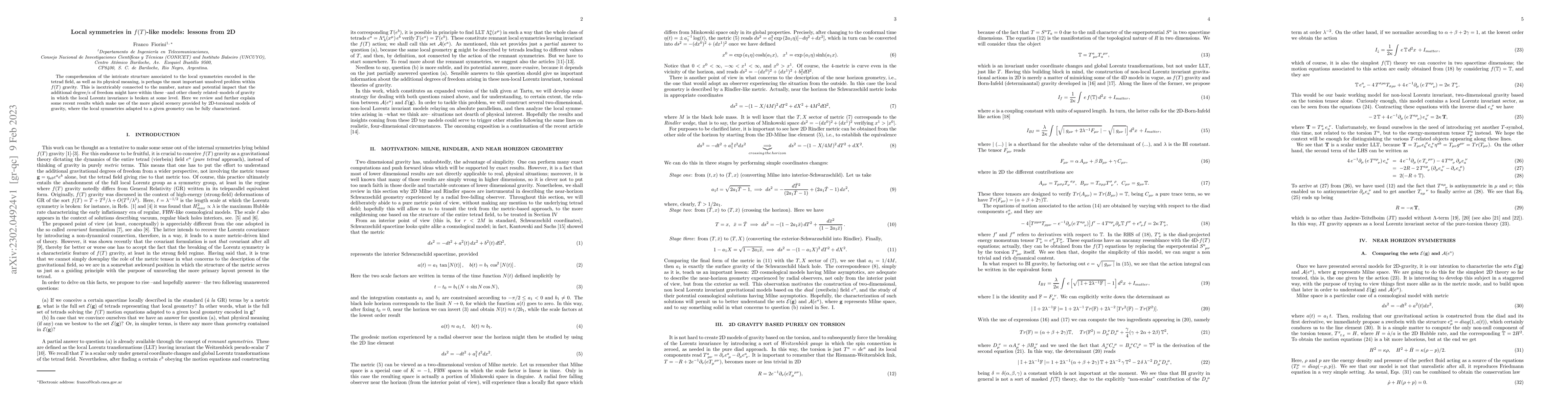 Thumbnail for Local symmetries in $f(T)$-like models: lessons from 2D