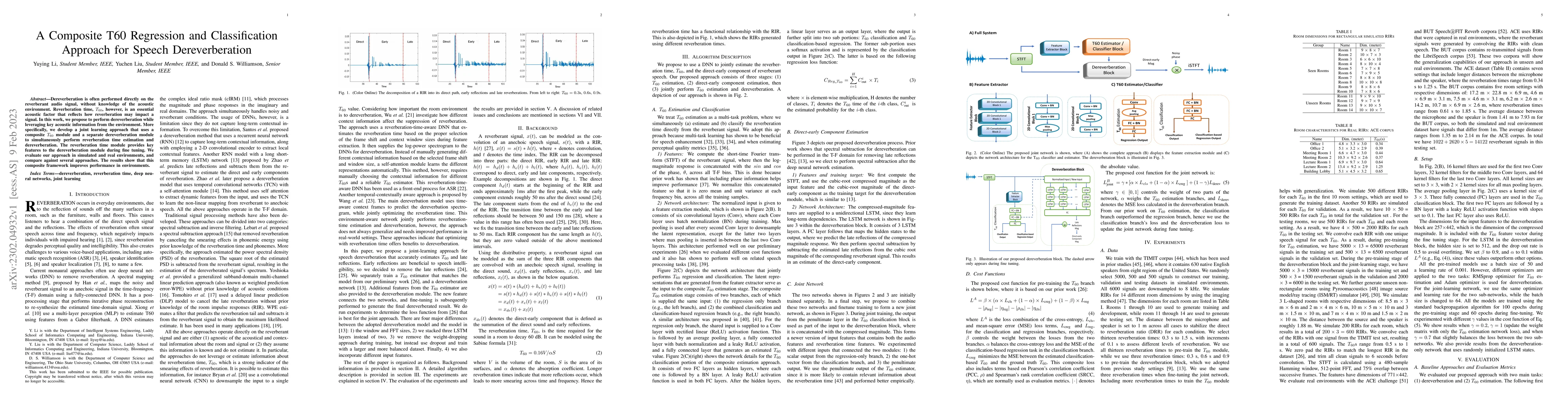 Thumbnail for A Composite T60 Regression and Classification Approach for Speech
  Dereverberation