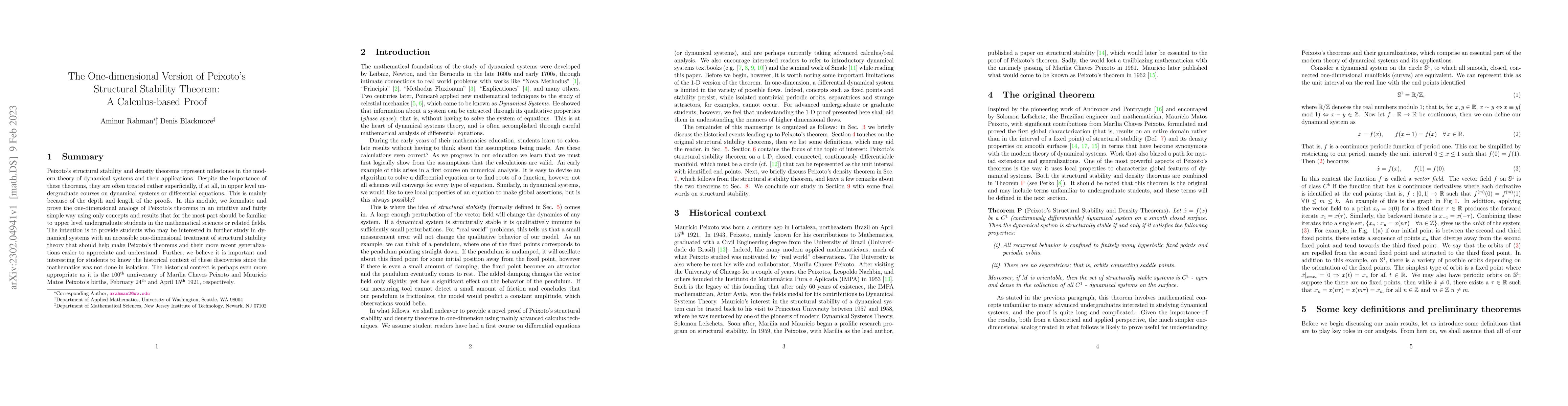 Thumbnail for The One-dimensional Version of Peixoto's Structural Stability Theorem: A
  Calculus-based Proof