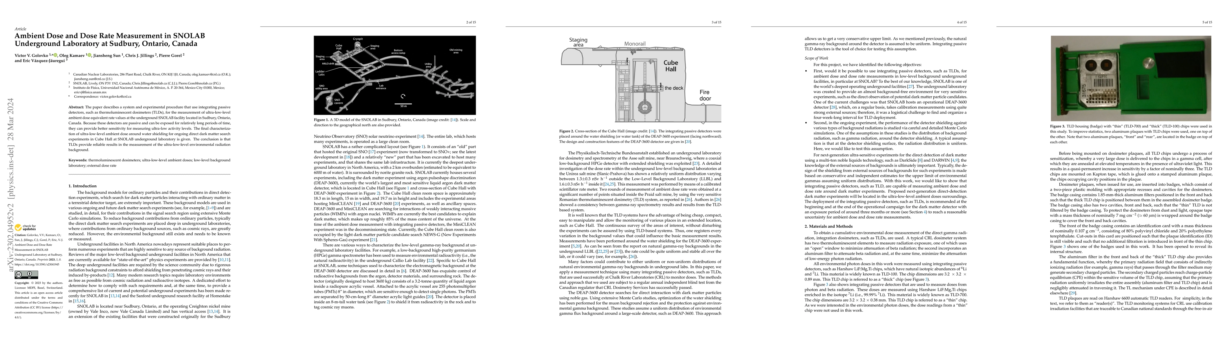 Thumbnail for Ambient Dose and Dose Rate Measurement in SNOLAB Underground Laboratory
  at Sudbury, Ontario, Canada