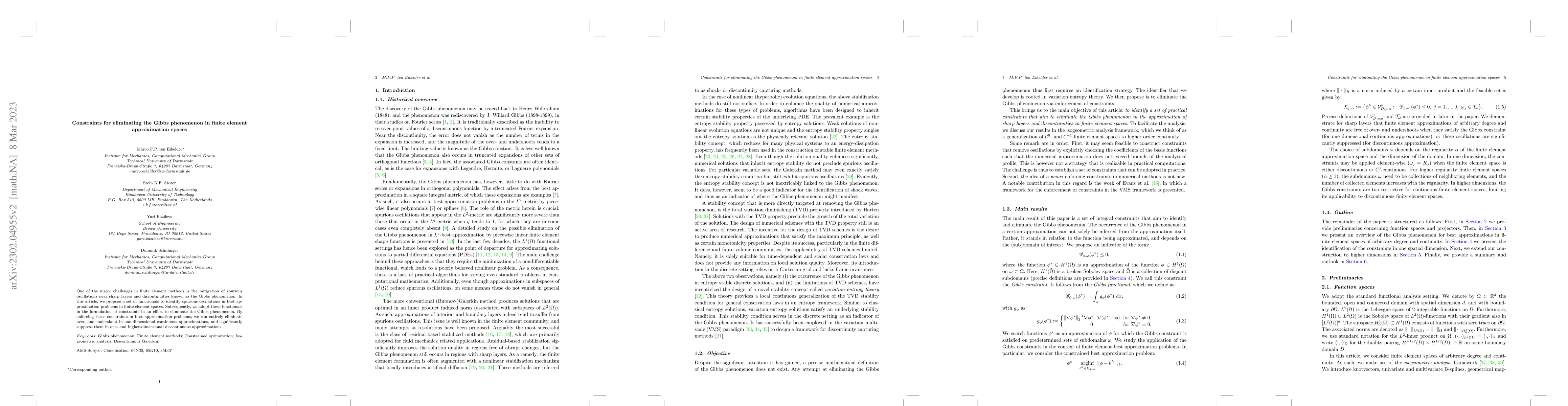 Thumbnail for Constraints for eliminating the Gibbs phenomenon in finite element
  approximation spaces