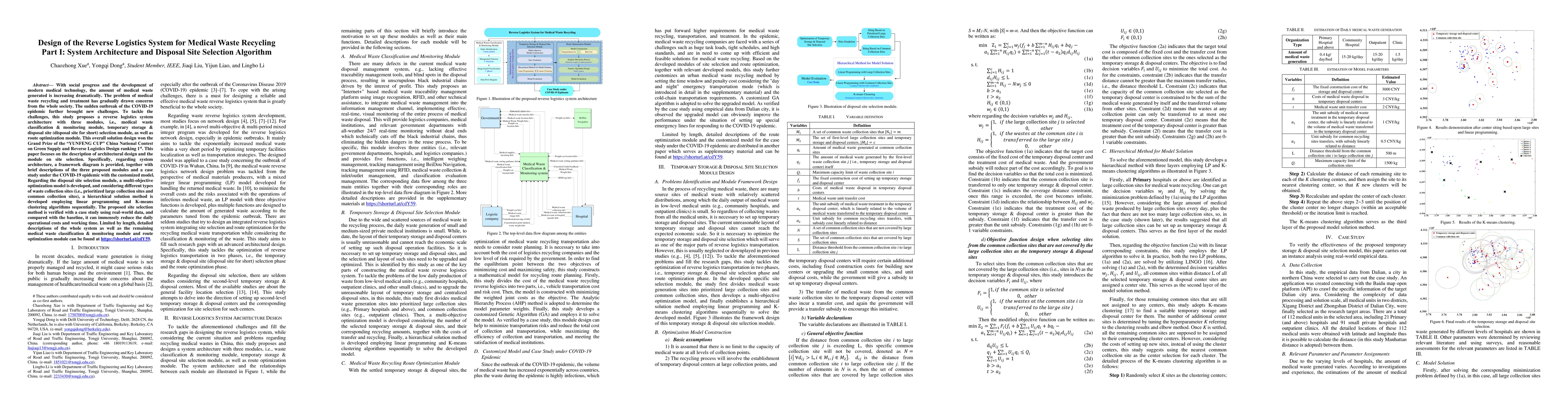 Thumbnail for Design of the Reverse Logistics System for Medical Waste Recycling Part
  I: System Architecture and Disposal Site Selection Algorithm
