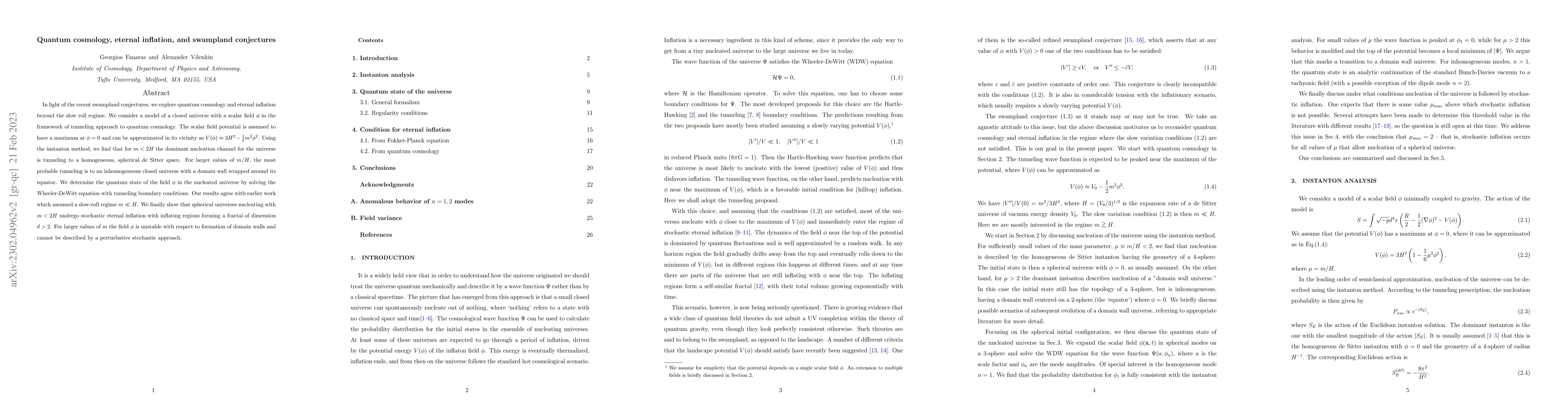 Thumbnail for Quantum cosmology, eternal inflation, and swampland conjectures
