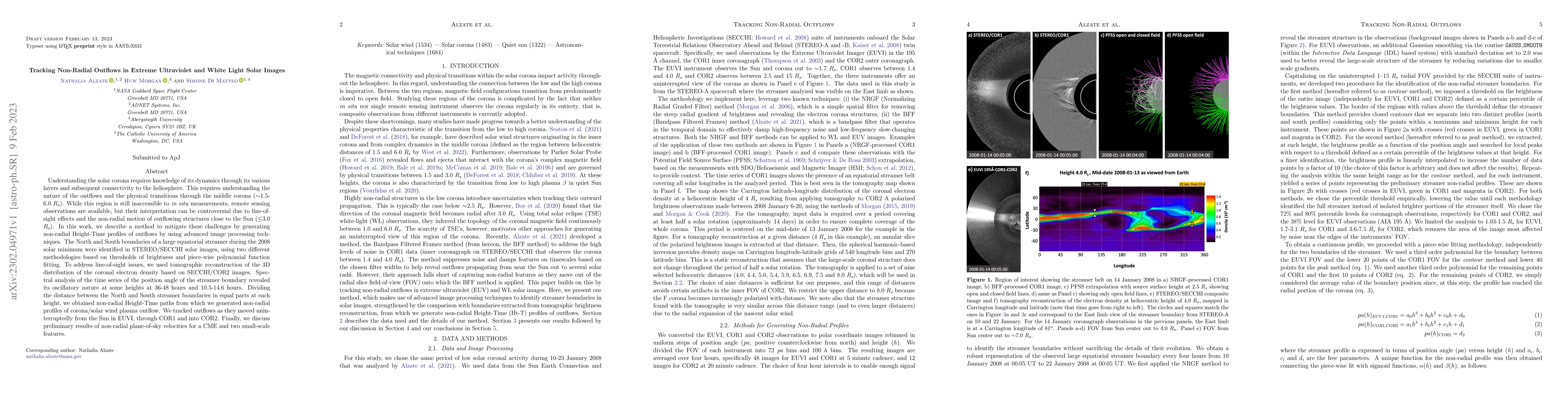 Thumbnail for Tracking Non-Radial Outflows in Extreme Ultraviolet and White Light
  Solar Images