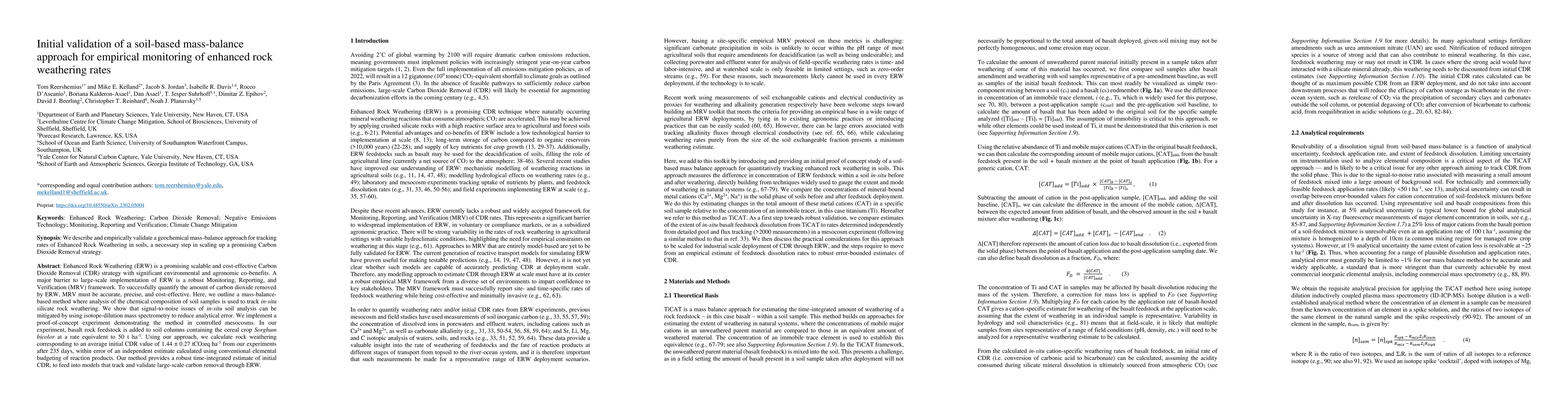 Thumbnail for Initial validation of a soil-based mass-balance approach for empirical
  monitoring of enhanced rock weathering rates