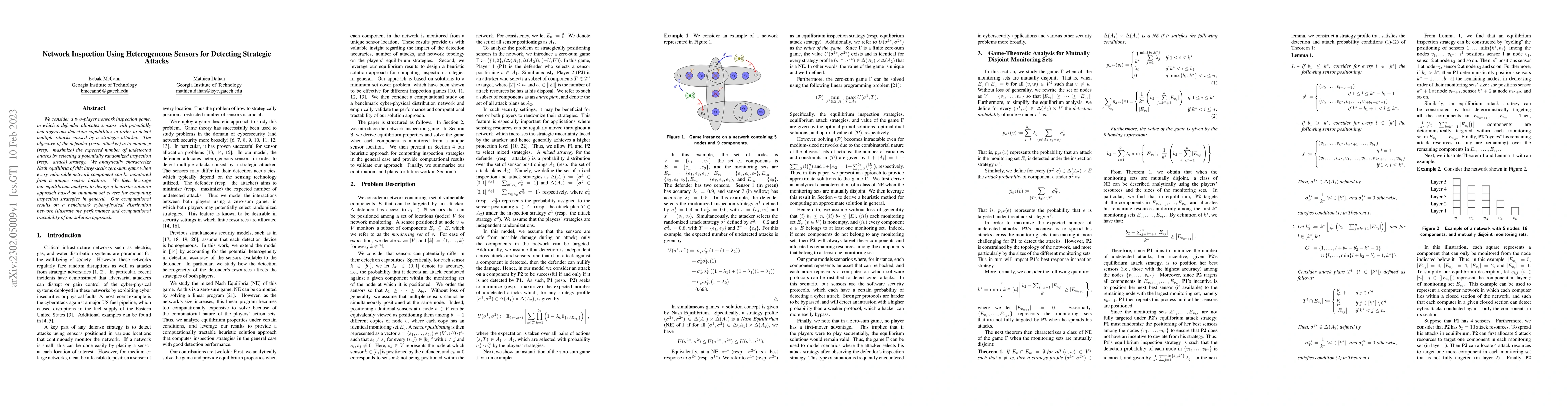 Thumbnail for Network Inspection Using Heterogeneous Sensors for Detecting Strategic
  Attacks